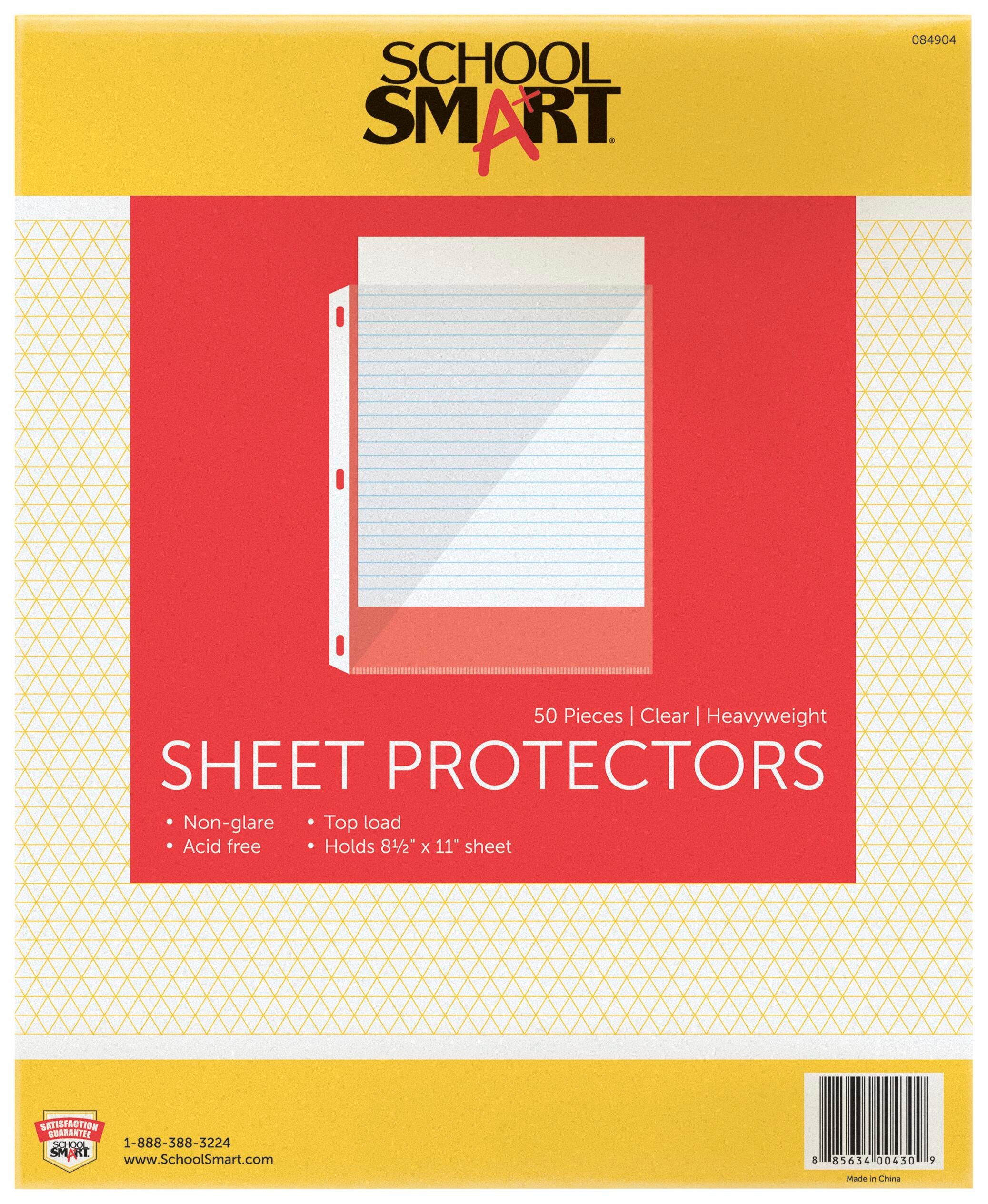 School Smart Top Loading Sheet Protectors, 8-1/2 x 11 Inches, Non-Glare Clear, Pack of 50 084904